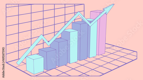 This stylized 3D graphic of a rising bar chart is an ideal illustration for websites or blogs about business, finance, statistics, or reporting to visualize growth and success.

