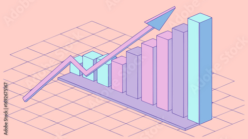 This stylized 3D graphic of a rising bar chart is an ideal illustration for websites or blogs about business, finance, statistics, or reporting to visualize growth and success.

