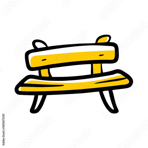 A doodle-style icon of a park bench. This image is suitable for websites and blogs about parks, public spaces, rest areas, or outdoor activities. The style is doodle-style vector illustration.

