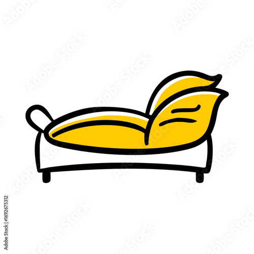 Hand-drawn style icon of a double bed with two pillows, featuring thick black outlines and yellow accent coloring, symbolizing rest, sleep, home, or hotel.