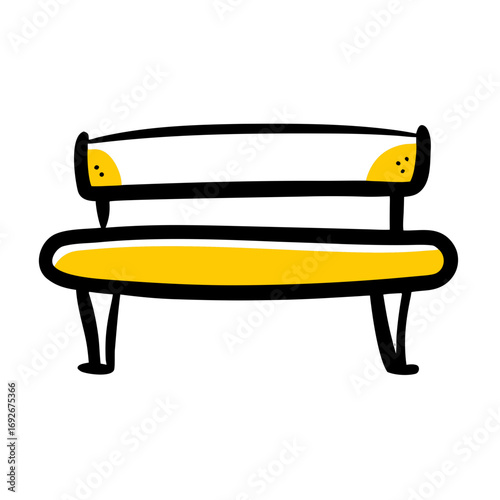 A doodle-style icon of a park bench. This image is suitable for websites and blogs about parks, public spaces, rest areas, or outdoor activities. The style is doodle-style vector illustration.

