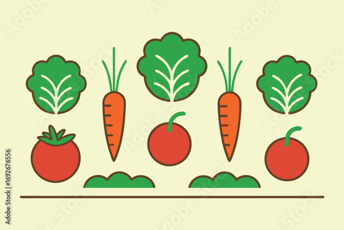 Assortment of Fresh Vegetables and Greens Illustration carrots tomatoes