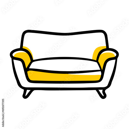 An illustrated icon of a sofa with a bold black outline and yellow accents. This image is suitable for websites and blogs related to interior design, furniture, home decor, or moving services.

