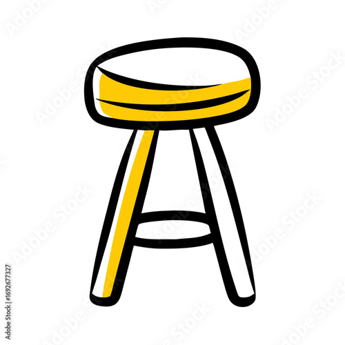 A whimsical, hand-drawn, black and white line art illustration of a single stool. Websites and blogs can use this for topics on home decor, furniture, interior design, or as an icon for seating.

