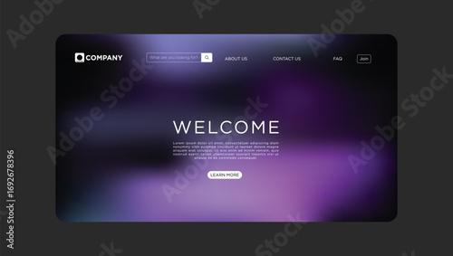 Modern website welcome screen design with vibrant purple gradient background for online branding
