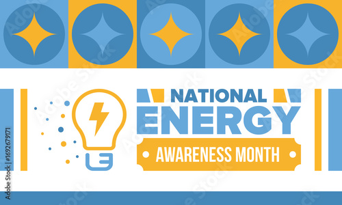 National Energy Awareness Month in October. Optimization and management of energy consumption. The introduction of advanced technology, encourage the use of renewable energy. Energy security. Vector