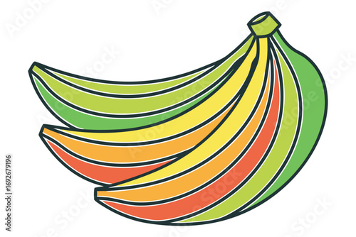 Bunch of Bananas with Colorful Striped Segments fruit food