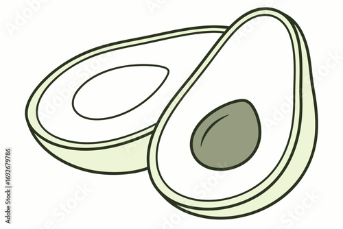 Cartoon Avocado Halved with Pit on White Background halved avocado fruit
