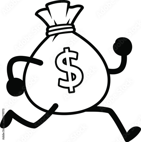 Running money bag cartoon illustration finance wealth income