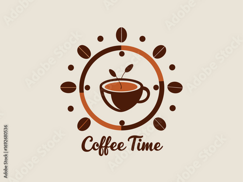 Coffee time logo with coffee beans and cup