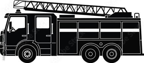 Black and white fire truck illustration emergency vehicle art