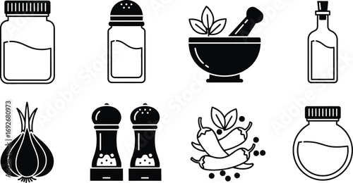 Kitchen spices and ingredients vector illustration set art