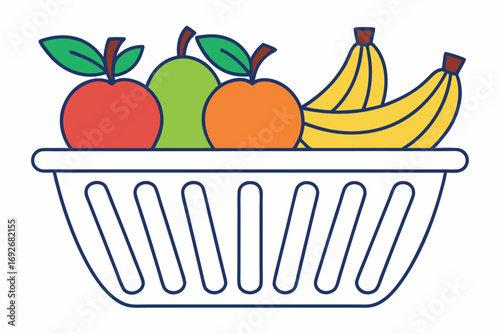 Colorful assortment of fruits in a shopping basket illustration food healthy