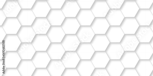Abstract pattern hexagonal white technology line paper background. Hexagonal grid tile mosaic structure mess cell design. white and gray hexagon honeycomb football geometric copy space business text.	