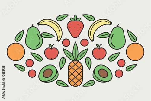 Decorative Arrangement of Various Colorful Fruits and Leaves pineapple