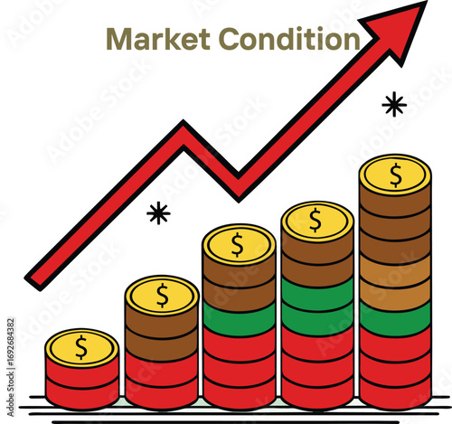Abstract financial market trend visualization with dynamic data elements and color gradients