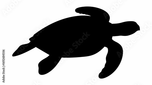 Silhouette depiction of a sea turtle with visible flippers and head against a white background view from above