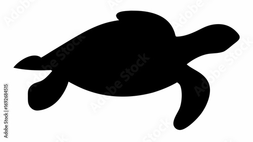 Silhouette of a sea turtle swimming with its flippers visible against a white background in a simple style