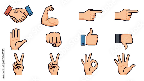 Hand Emoji Vector Set | Gestures, Stickers, Emoticons, Fingers and Symbols Collection