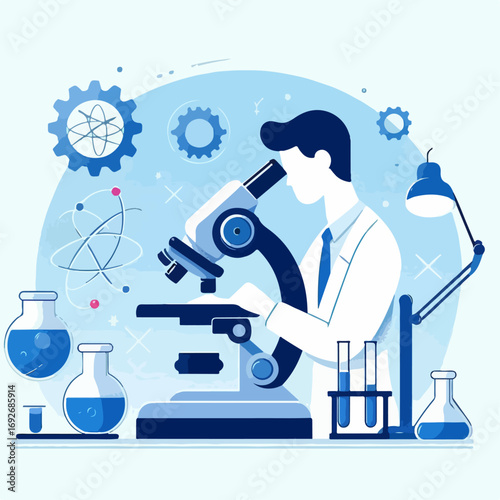 illustraition of a person using a microscope 