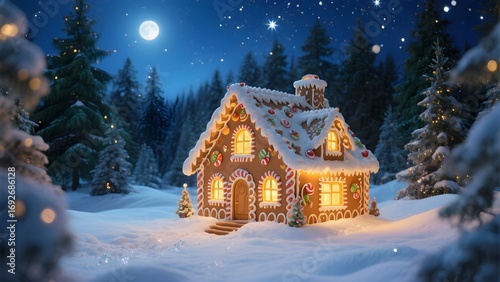 눈내린겨울밤의마법같은과자집풍경