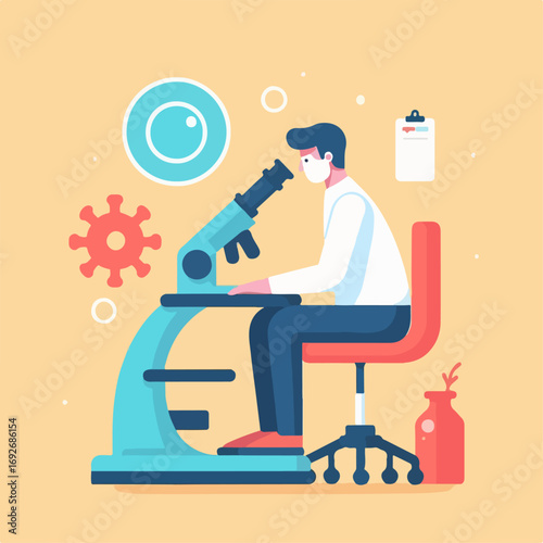 illustraition of a person using a microscope 