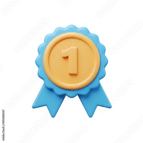 First place rosette with ribbon and number one on gold coin