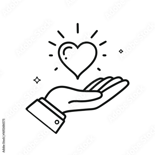 Hand holding a heart, Volunteer Line Icon Design, Editable Stroke, Stock Illustration.