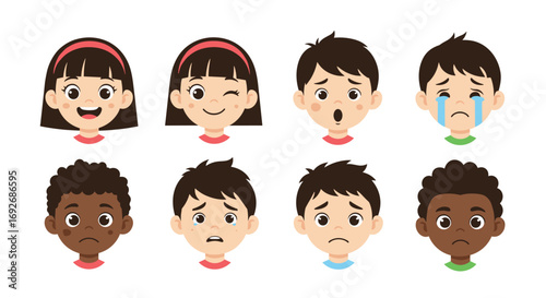 Diverse children expressing a wide range of emotions through facial expressions