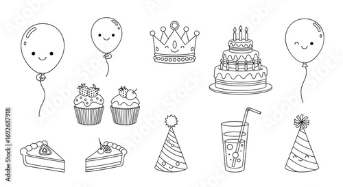 Cute kawaii birthday party celebration elements and decorations collection