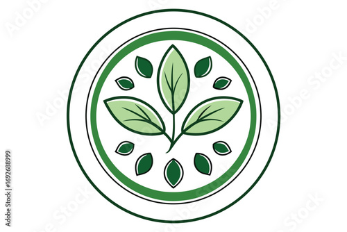 Green leaves in a circular emblem with dark green outlines leaf plant