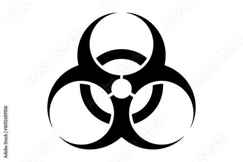 Illustration of a biohazard symbol with three curved blades and a central oval shape design