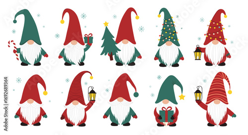 Charming scandinavian gnomes adorned with festive holiday decorations and lanterns