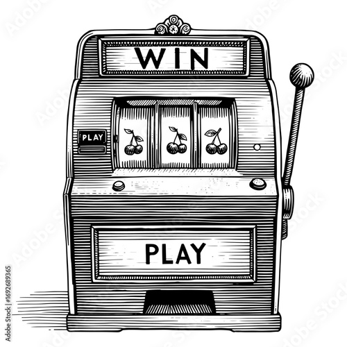 Vintage slot machine illustration in black and white