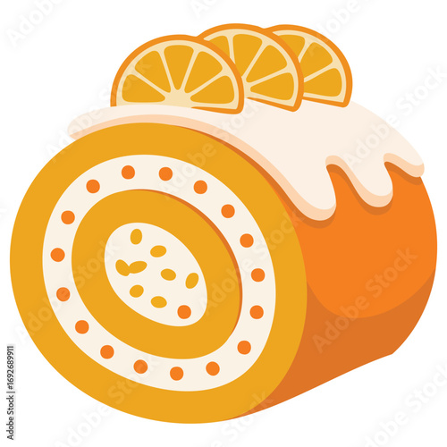 Hand drawn Swiss roll cake slice isolated vector illustration on white background