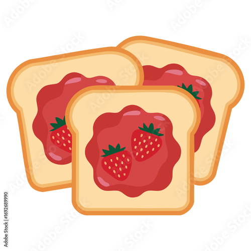 Toast with strawberry jam breakfast isolated vector illustration on white background