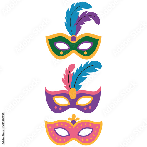 Mardi Gras carnival masks collection set isolated clipart illustrations on white background