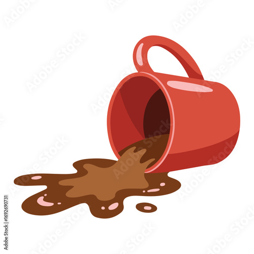 Espresso coffee spilled on floor from ceramic mug isolated vector illustration on white