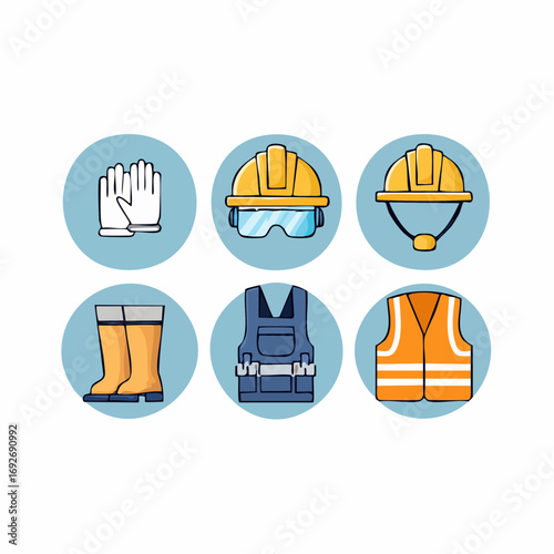 Construction Worker Safety Gear Icons A Vector Illustration Set