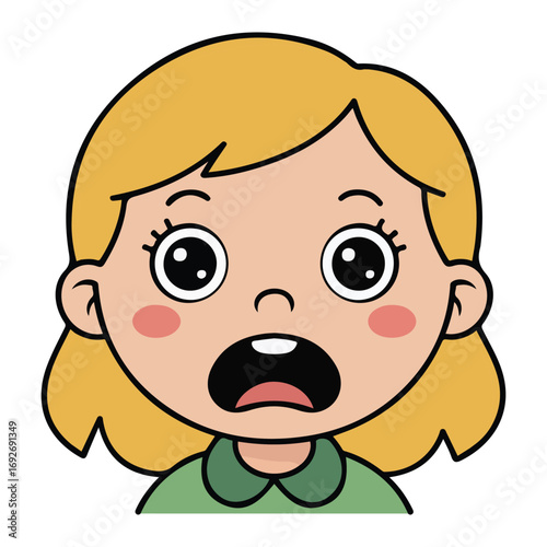 Frightened little girl face expression cartoon vector illustrations kid emotion