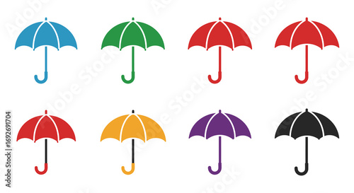 colorful umbrellas arranged neatly in two rows