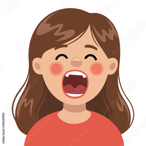 Woman yawning covering mouth with hand eyes closed isolated vector illustration on white