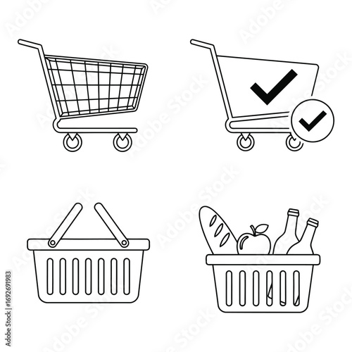 Vector art of set of shopping cart and basket icons