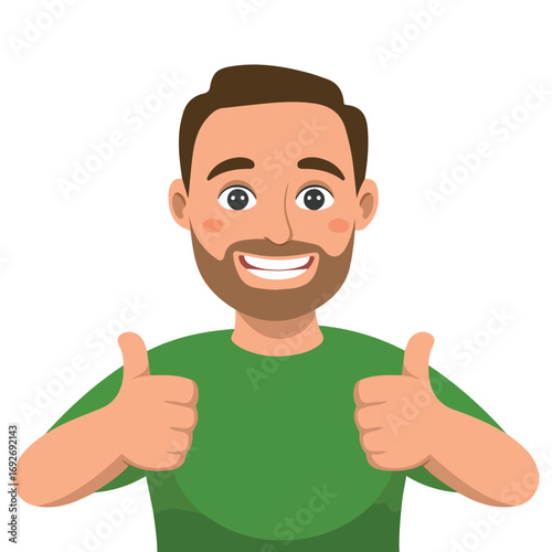Positive young man making thumbs up sign with both hands isolated vector illustration