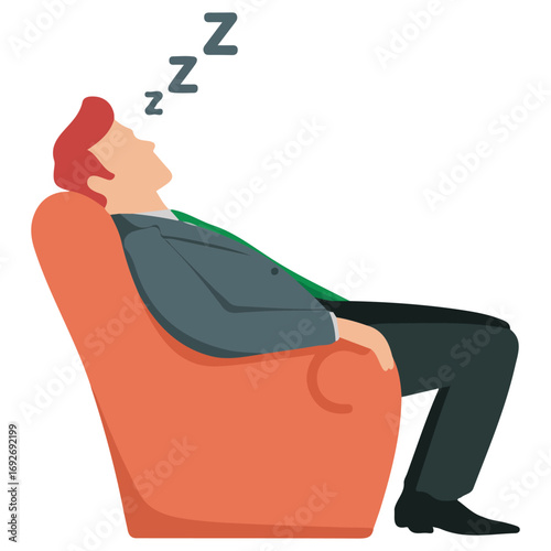 Cartoon character businessman taking nap on sofa vector illustration isolated on white