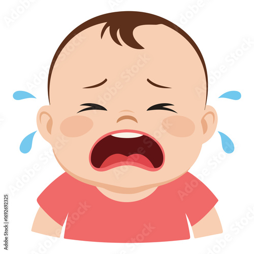 Cute little baby boy showing sad expression and crying isolated vector illustration