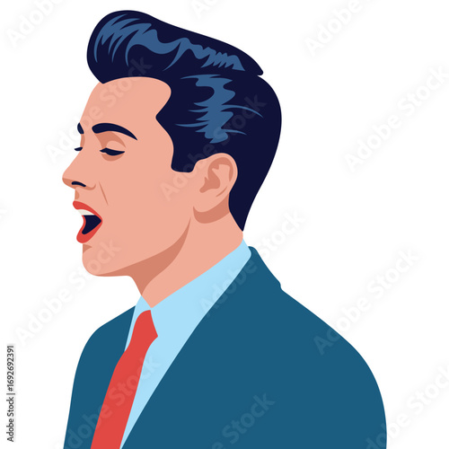 Screaming mans face in profile head of guy in stress aggression irritation vector