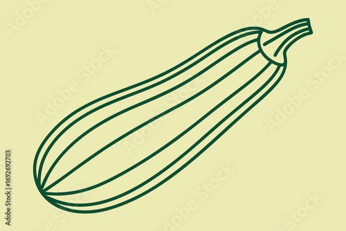 Outline illustration of a zucchini on a pale yellow background squash vegetable