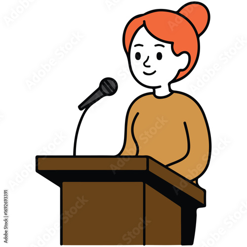 Woman giving public speech at podium leadership activism campaign theme vector