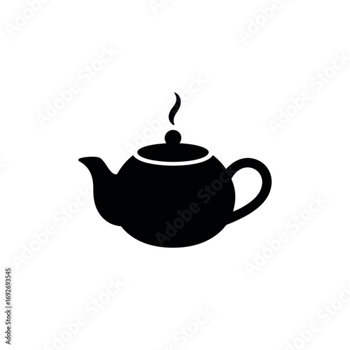 Teapot icon with steam isolated on white background, simple black silhouette style